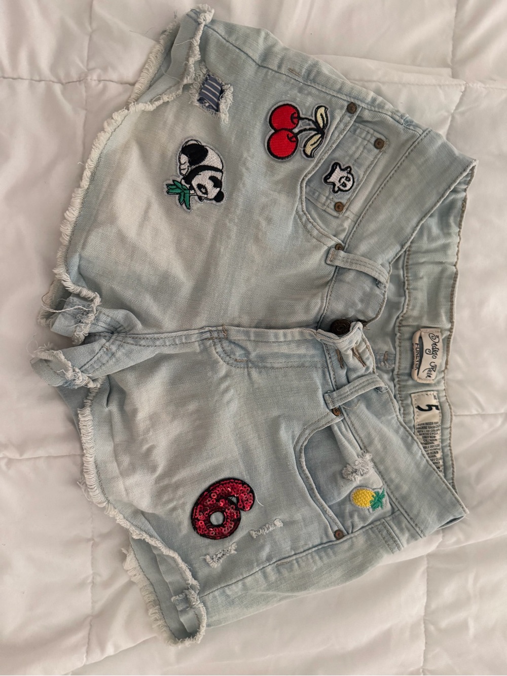 Indigo Rein Light Blue Embroidered Denim Shorts